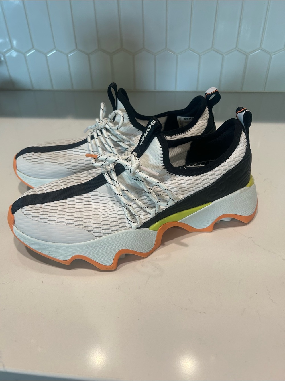 Sorel White Sneakers with Black, & Orange Accents